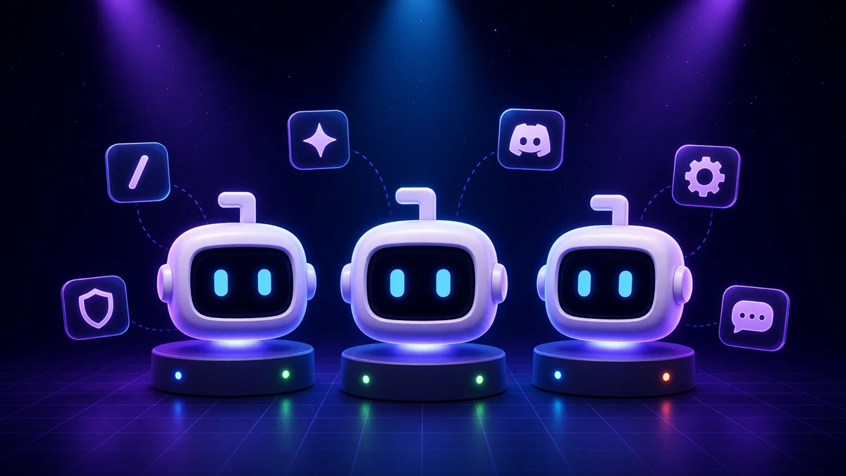 Several small robots on low pedestals under comparison spotlights