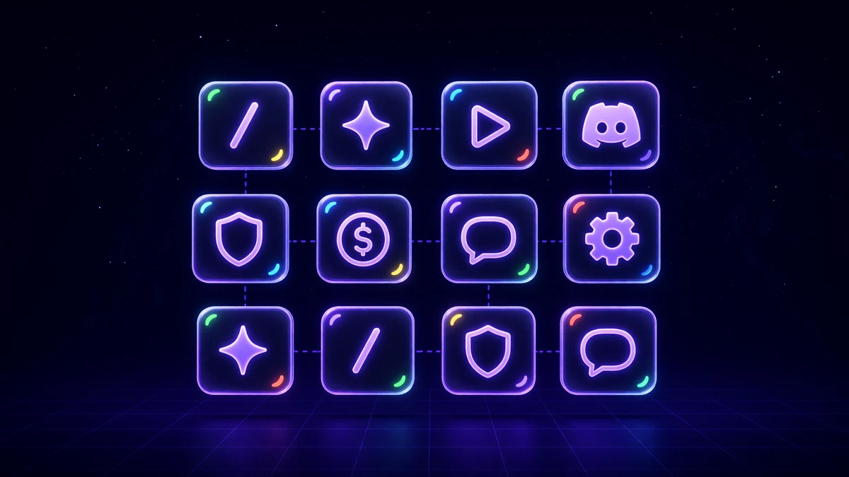 A floating grid of glowing glyph tiles arranged in neat rows