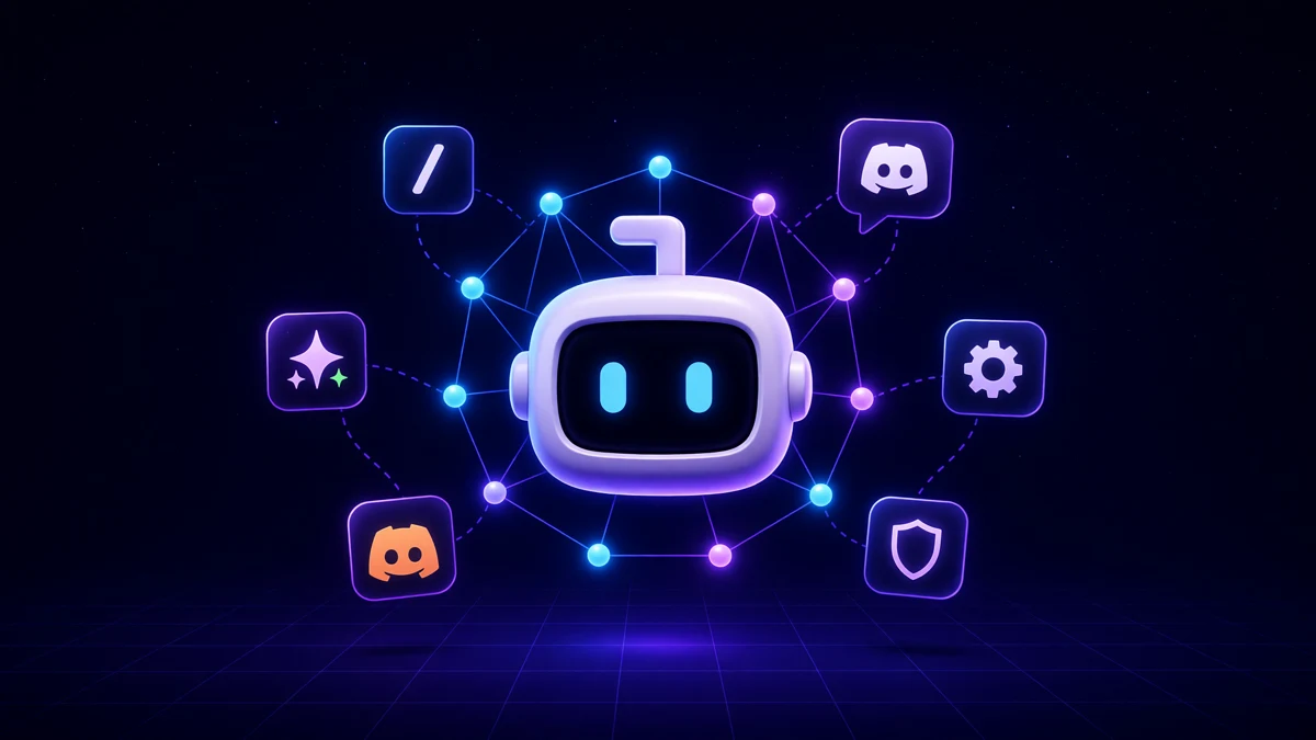 The VibeBot robot head with a soft bloom of connected light nodes behind it