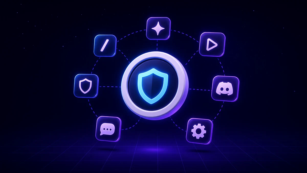 A ring of rounded neon tiles orbiting a glowing role badge